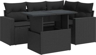 vidaXL Set De Muebles De Jard&iacute;n 5 Pzas Y Cojines Rat&aacute;n Sint&eacute;tico Negro Vidaxl