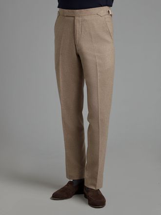 Oliver Brown Sloane Exclusive Pleated Trousers - Beige Wool Twill
