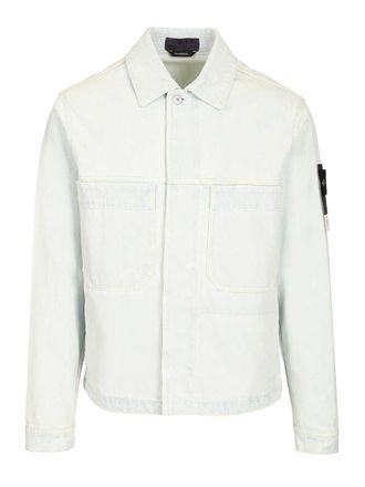Stone Island Coach Jacket In Ultra Bleached Denim