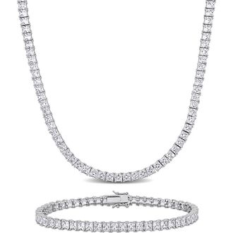 Delmar Mens Sterling Silver Lab Created Sapphire Necklace & Bracelet Set in White at Nordstrom Rack