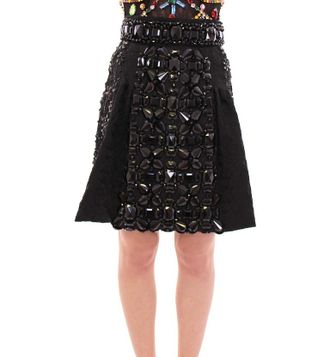 Dolce & Gabbana Black Crystal Handmade Above Knee Womens Skirt