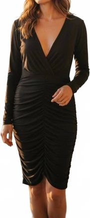 Emerald Sundae V-Neck Long Sleeve Midi Dress In Black