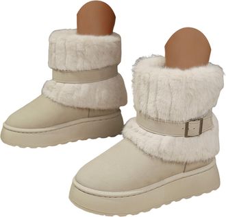Generic Winter Boots for Women 2025, Non-Slip Comfortable Slip Casual Round Toe Woman Short Boot Warm Pull On Snow Booties Retro Winter Casual Walking Outdoor