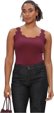 Rosemunde Babette Zijde SL U-hals Lange Kant Top - Dames - Tops zonder mouwen - Rood - L - Tops