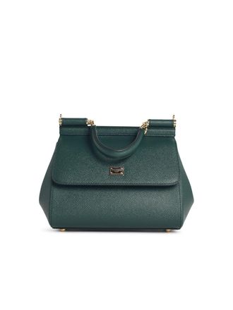 Dolce & Gabbana Mittelgro&szlig;e My Sicily Lear-Handtasche in Dunkelgr&uuml;n