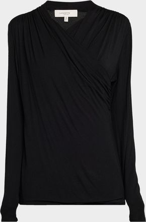 Lafayette 148 New York Draped Wrap-Front Viscose Jersey Top