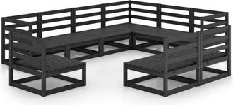 vidaXL 9 Piece Garden Lounge Set Black Solid Pinewood Vidaxl