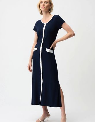 Joseph Ribkoff Womens Silky knit color block a line midi dress - Size: 10