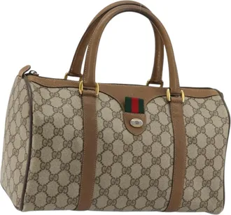 Gucci Vintage Web Sherry Line Handbag Micro Gg Canvas Beige Canvas Handbag (Pre-Owned)