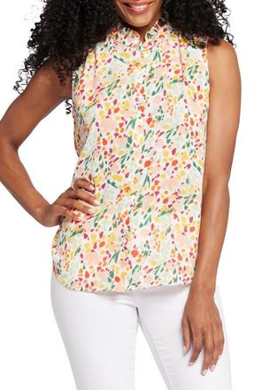 NYDJ Print Ruffle Neck Sleeveless Top in Veronica Springs at Nordstrom, Size X-Small