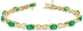 Allurez Lab Emerald & Lab Grown Diamond XOXO Link Bracelet in 14k Yellow Gold (6.65ct)