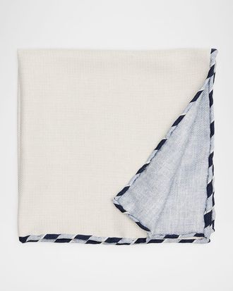 Brunello Cucinelli Mens Double-Face Stripe-Trim Silk Pocket Square
