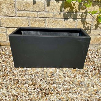 PRIMROSE Polystone Small Black Trough Planter 80cm in Grey