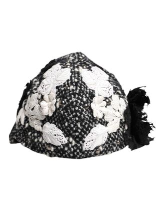 Dolce & Gabbana Womens Black Wool White Floral Embellished Cloche Hat And