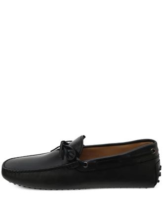 Tod's bow-fastening leather boat shoes - men - Calf Leather/Calf Leather/Rubber - 8 - Black