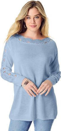 Roaman's Pointelle Sleeve Pullover in Pale Blue at Nordstrom, Size 12