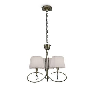 Netlighting Mara Pendant 3 Light E14 Antique Brass With Ivory White Shades