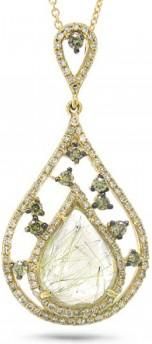 Allurez 0.55ct White & Champagne Diamond & 2.42ct Golden Line Quartz 14k Yellow Gold Pendant Necklace
