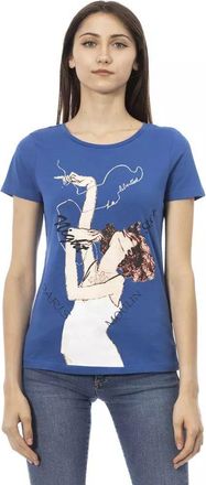 Trussardi Womens Graphic Tee Model Tr23066 - Medium Blue Cotton - Size Small