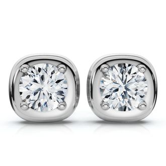Pompeii3 3Ct Cori Diamond Cushion Button Studs 14k Gold Earrings Lab Grown FG/VS