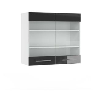 Vicco Armario De Cocina Con Vidrio Fame-line, Antracita Alto Brillo, 80 Cm