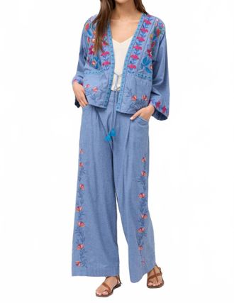 Johnny Was Elizabeth Wide Leg Pleat Pant In Light Denim Blue