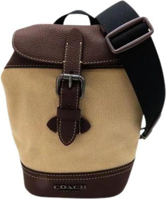 Coach Pre-owned Hudson Small Pack Canvas Leather Schoudertas - Heren - Vintage Rugzakken - Beige - ONE Size - Leer - Vintage