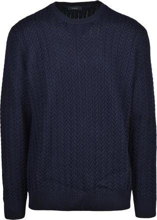 Zanone Mens Crew Neck Knit - Blue