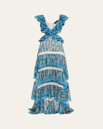 Etro Ruffled Tiered Paisley-Print High-Low Maxi Dress