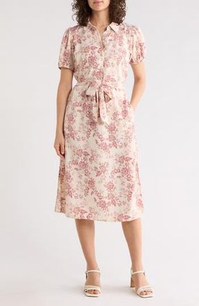 Lucky Brand Short Sleeve Midi Shirtdress in Rose Floral at Nordstrom Rack, Size X-Large