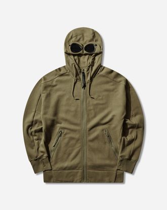 C.P. Company Men s Diagonal Raised Fleece Goggle Zipped Hoodie Dried Herb