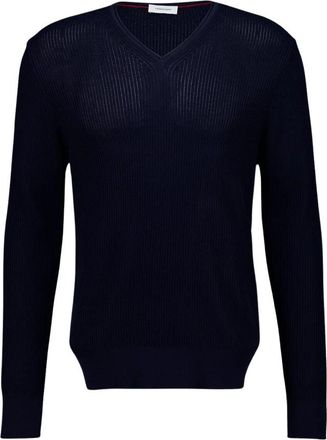 Ferragamo V-hals Gebreide Trui - Heren - V-hals truien - Blauw - S - Katoen - Truien & Vesten
