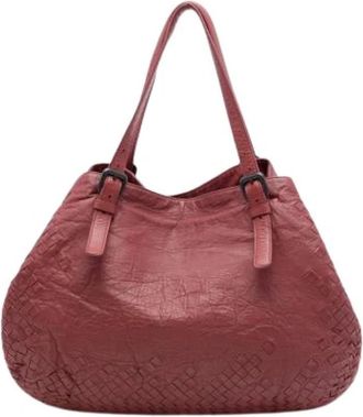 Bottega Veneta Pre-owned Woven Trim Leather Tote - Dames - Vintage Schoudertas - Rood - ONE Size - Leer - Vintage