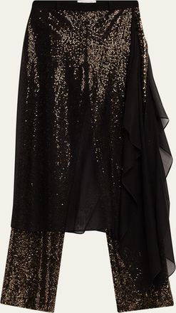 Michael Kors Draped Sequin Straight-Leg Pants