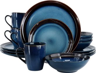 Gibson Home 16 Piece Priya Reactive Glaze Stoneware Dinnerware Set in Blue at Nordstrom