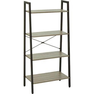 Premier Housewares Interiors by Premier Four Tier Grey Oak Veneer Ladder Shelf Unit, Functional Industrial Narrow Shelf, Stylish Tall Cupboard
