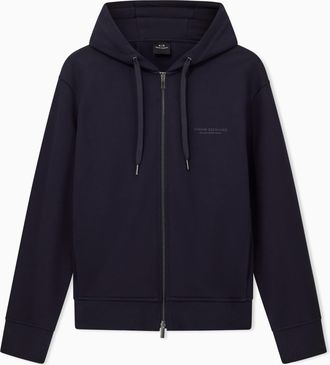 A|X Armani Exchange Mens Cotton, Zipped, Long Sleeve Side Logo Hooded Sweatshirt, deep Navy, L