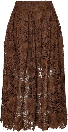 Rotate 3D Lace Midi Rok - Dames - Midirokken - Bruin - XS - Polyester - Rokken