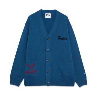 President's Cardigans, male, Blue, M, Cardigan pocket PSLambswool Embroidery
