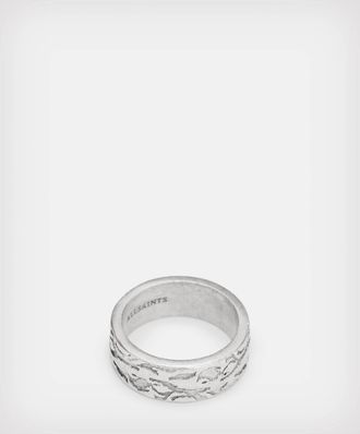 AllSaints Sterling Silver Tiga Camo Sterling Silver Band Ring, Size: S
