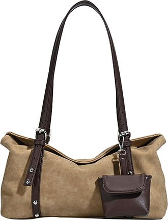 Generic Womens Vintage Shoulder Bag with Detachable Pouch, PU Suede Crossbody Bag, Hobo Tote Bag, Adjustable Shoulder Strap, Applies to Work (Brown,30 * 11 * 