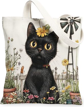 Generic Spring Bombay Cat Canvas Tote Bag for Shopping 13x15, Farmhouse Country Kitten Reusable Grocery Print Bag for Women, Farm Pet Beach Aesthetic Painting