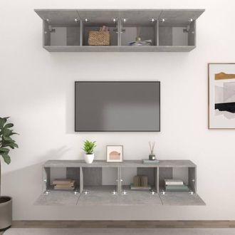 Berkfield Home TV Cabinets 4 pcs Concrete Grey 80x30x30 cm Engineered Wood | Size: 80 x 30 x 30 cm