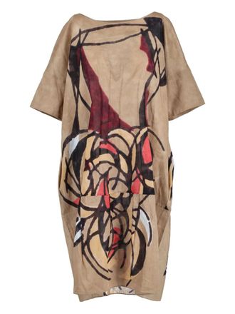 Marni 2000s graphic-print midi dress - Neutrals