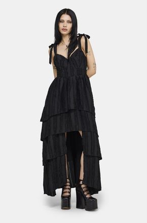 Disturbia Acantha Tiered Front Split Maxi Dress in Black at Nordstrom, Size 14