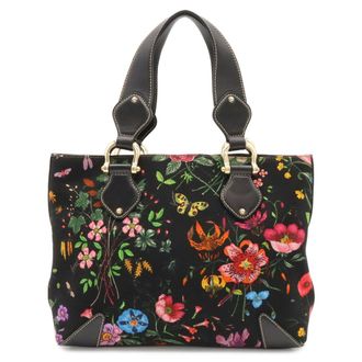 Gucci Flora Black Multi-Color Canvas Leather Handbag Tote Bag (Pre-Owned)