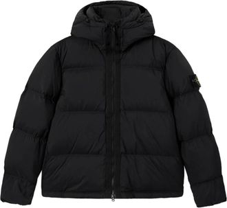 Stone Island Jassen, Heren, Zwart, S, Leer, 4100013 Matt Ripstop Cordura Hooded Down Jacket