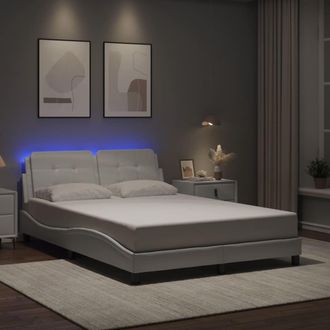 vidaXL Vidaxl - Estructura Cama Con Luces Led Cuero Sint&eacute;tico Blanco 140x190 Cm