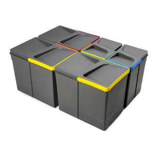 Emuca Emuca Kit De Contenedores De Reciclaje Para Caj&oacute;n De Cocina Recycle Altura 266mm, 3x15litros, 2x7litros, Pl&aacute;stico Gris Antracita