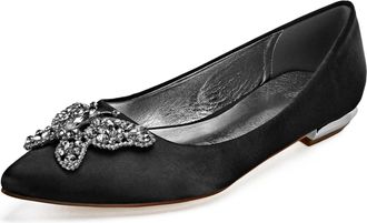 Generic Womens Wedding Flats Satin Bridal Pointed Toe Bridesmaids Shoes Prom Party Dress Flat 2Cm,Black,10 UK